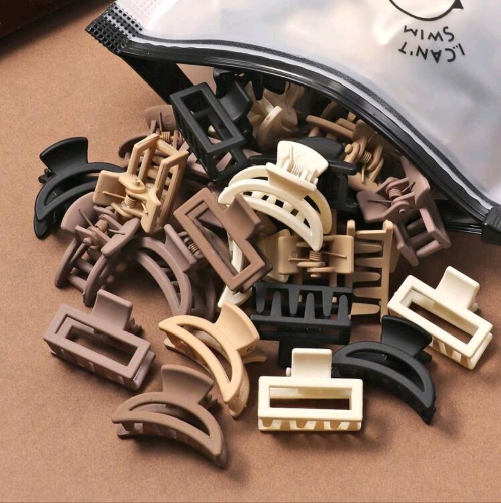 20pcs Small Coffee-Colored Hair Claw Clips With Square & Moon Design For Girls